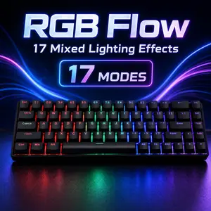68-key mechanical gaming keyboard with hot-swappable red switches, detachable USB‑C cable, 17 mixed red backlight modes, ergonomic keycap design; a compact, portable wired keyboard suitable for gaming, office work, travel, and desktop PCs, laptops, and Ma