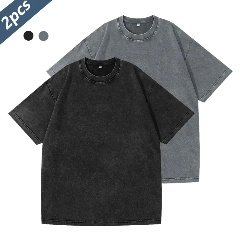 Men's Casual T-Shirts 2-Pack, Retro Streetwear Style with a Washed Look, Plain Cotton Loose Fit Short Sleeve Tops, Men's T Shirts, Two Pack