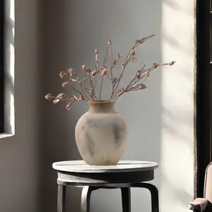 Ceramic Vase, 1 Count Antique Style Short Round Belly Vase, Decorative Flower Vase, Flower Arrangement Vase, Indoor Flower Arrangement Vase, Home Decor, Ornaments