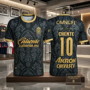 Print Full Chivas Black Soccer Jersey, Blue Fan Version, Short Sleeve, Quick-Dry Football Shirt, Liga MX Fans Jersey