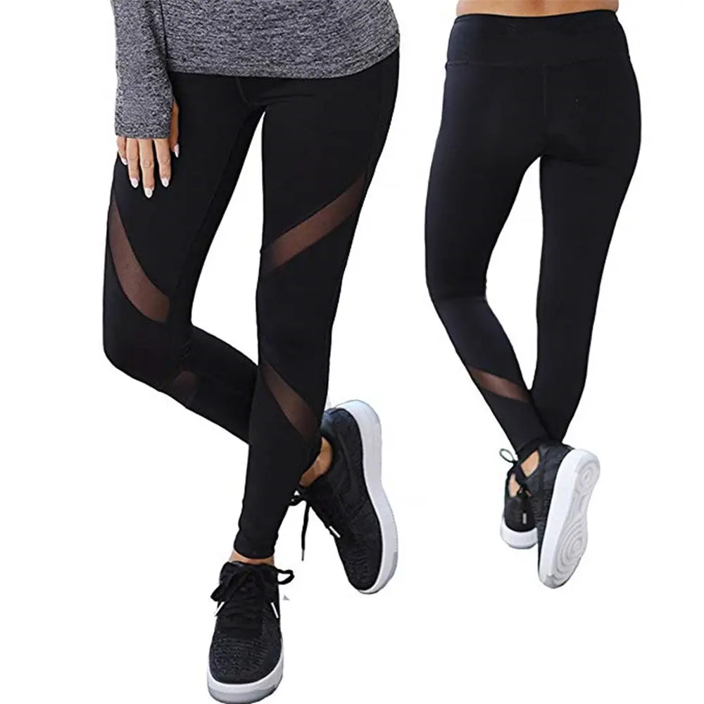 Women Mesh Patchwork Fitness Leggings Casual High Waist Black Tight Pants Sexy Gym Workout Push Up Yoga Sports Pants Leggins