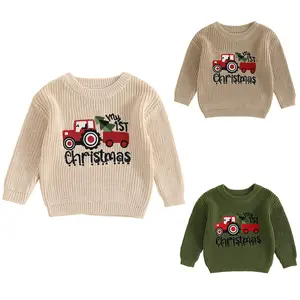 My First Christmas Baby Girls Boys Outfit Letter Tractor Embroidery Knit Sweater Sweatshirt Fall Winter Tops