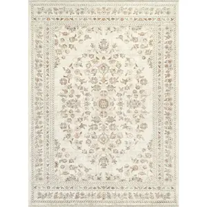 Alara Classic Indoor Vintage Garden Floral Area Rug, Washable Beige Traditional Floral Area Rug