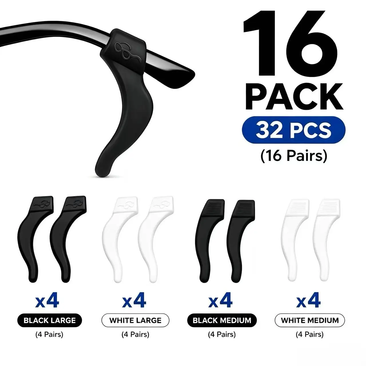 16 Pairs Clear Black Invisible Glasses Ear Grips Comfort Eyeglasses Hooks Behind the Ear Retainer 16 Pairs Clear Black Invisible Glasses Ear Grips Comfort Eyeglasses Hooks Behind the Ear Retainer