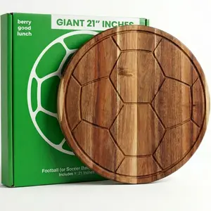 Giant Football Soccer Shaped Charcuterie Board, 21" Round Acacia Wood Serving Tray