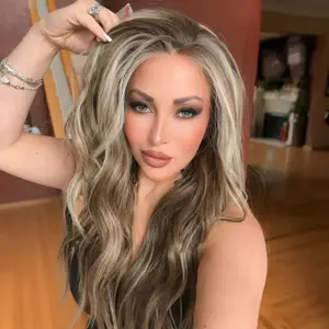 AISOM Selina Iced Latte Long Wave 13x4 Free Part Lace Front Wig with Scandinavian Hairine 22" Heat Friendly Synthetic Glueless Wig for Women