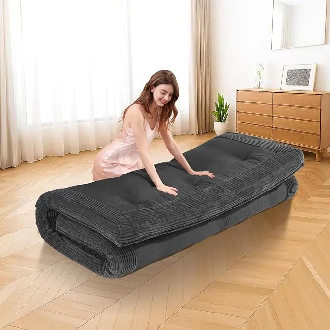 Winzoo Japanese Floor Futon Mattress Twin Size，4" Futons Sofa Couch Bed, Floor Mattress for Adults, Thicker Tatami Mat Sleeping Pad Foldable, Floor Futons Cushions, Grey Durable Memory Foam Floormattress