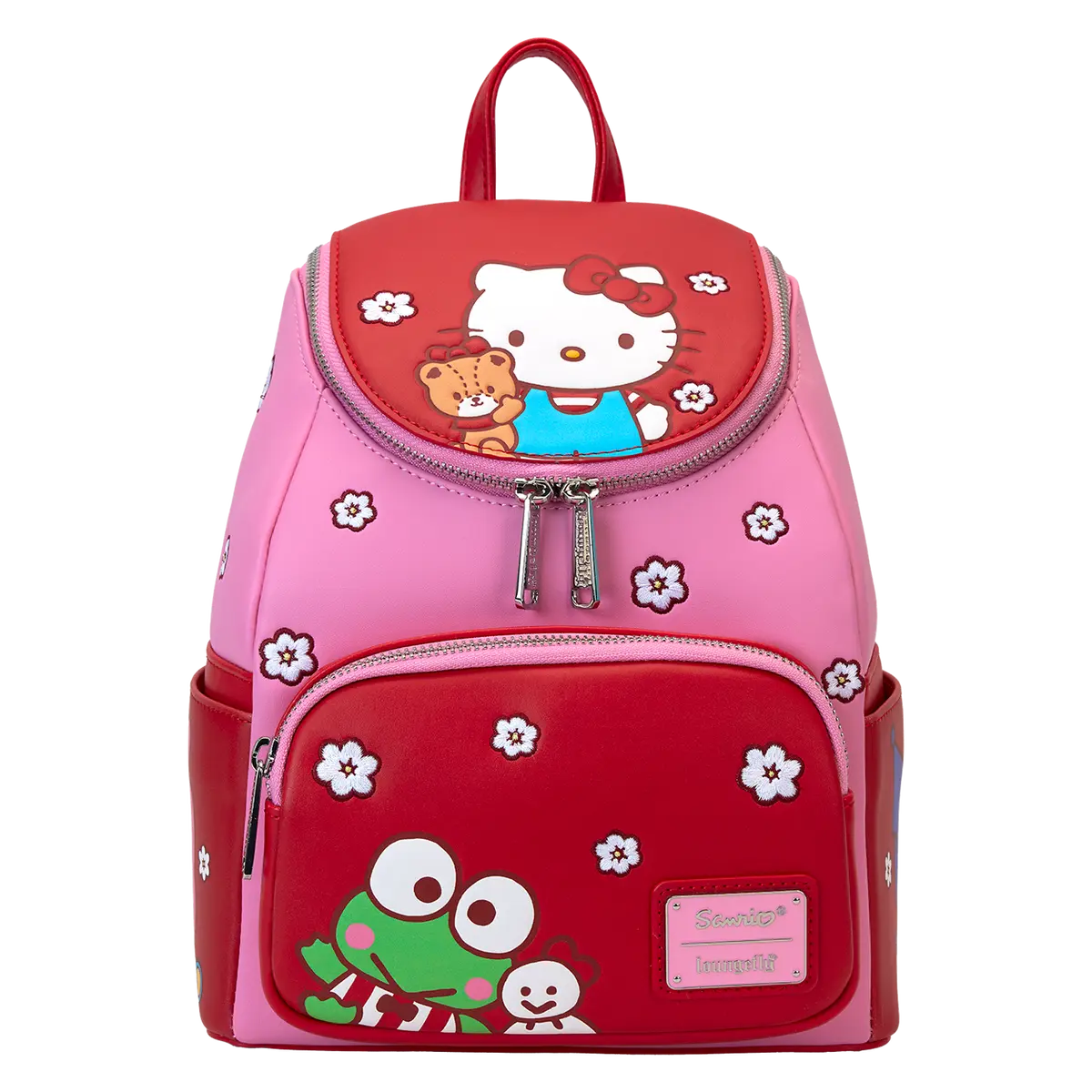 Loungefly Sanrio Hello Kitty and Friends Color Block Mini Backpack, Kawaii Bag with Embroidered Flowers, Cute Girly Gifts for School, Backpacks For School, Kawaii Backpack