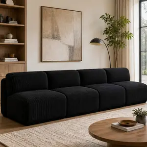 U Shape Modular Sectional Sofa Compressed Corduroy Couch 4 Seat Sleeper Sofa for Living Room Bedroom Modern Minimalist Foam Sofa Black Dark Grey Khaki Multiple Color Options Space-Efficient, Black/DARK GREY/khaki Color Options