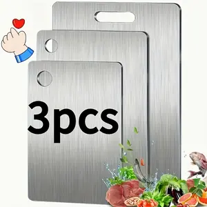 3-Piece Stainless Steel Kitchen Cutting Board Set, Durable Dual-Sided Metal Chopping Boards, Easy Clean Non-Stick, Space Saving, Rust Resistant