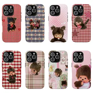 Monchichi Polka Dots Mix Leopard Tough Phone Case, Cutest Design Striped Case Cover Suitable for iPhone 17-11 Pro Max/Plus and Samsung Galaxy S23-25