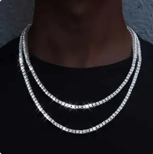 Trendy Iced Tennis Chain Necklace for Men & Women – Classic 4mm Hip-Hop Jewelry in 20/22/24/26 Inches – Stylish Silver Necklace for Daily Wear, Parties, and Gifts