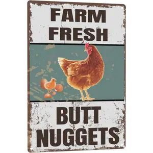 Vintage Metal Signs Chicken Coop Signs "Farm Fresh Butt Nuggets" Signs for Farm Yard Decor, Tin Sign for Home Kitchen Outdoor Decor, 8*12 inch Rustic Farmhouse Design Room