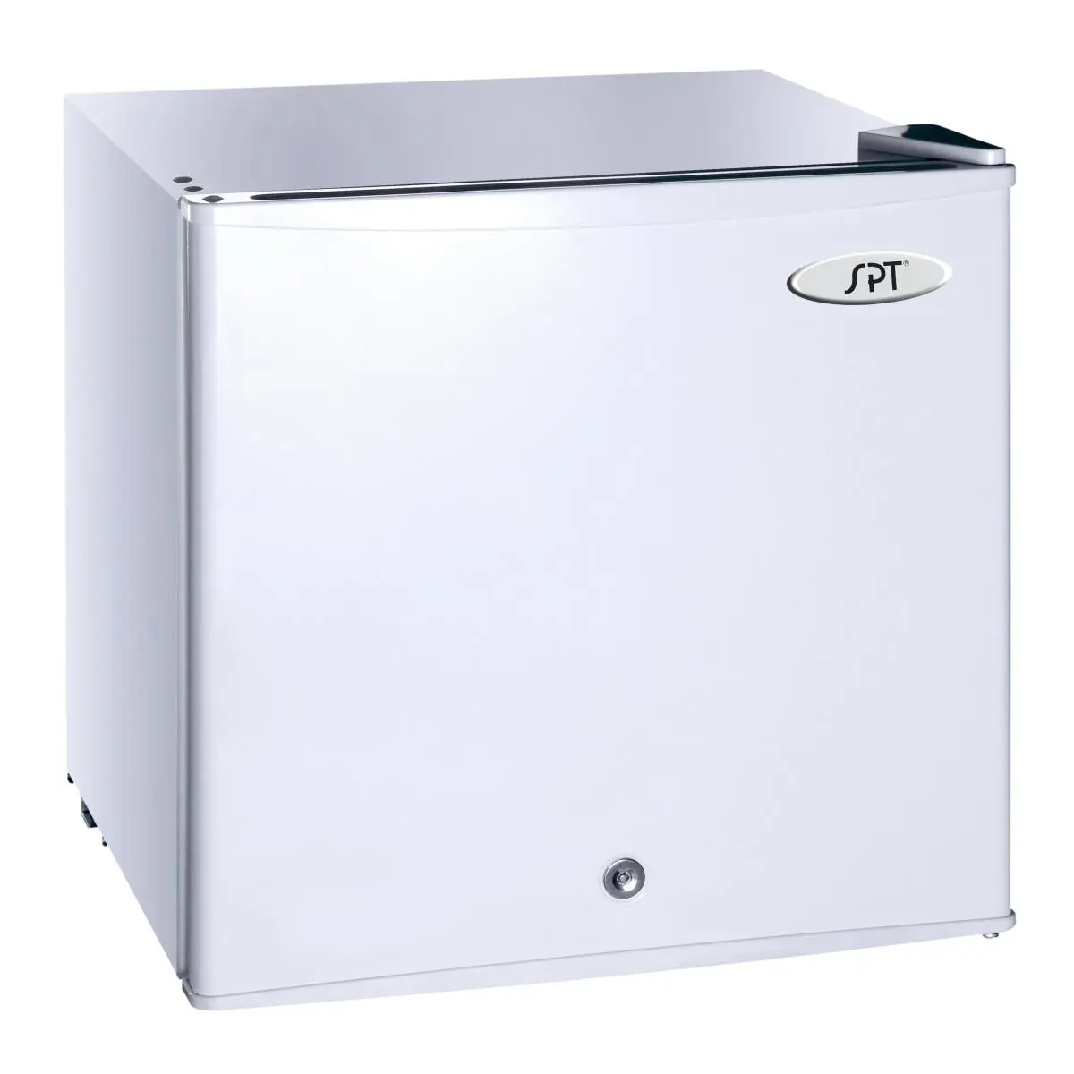 1.1 cu. ft. Energy Star Certified Freestanding Upright Space Saver Freezer - White, Lock and Key, Handle, Removable Wire Shelf, Flush Back, Manual Defrost, Front Leveling Legs, 115V, 19.375 h x 18.5 w x 17.5 d in, 55 lbs, Reversible Door