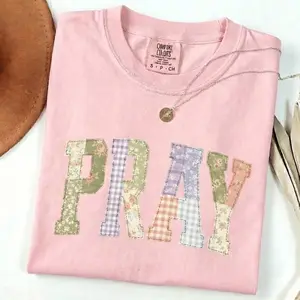 PRINTED Comfort Colors Pray Faux Quilted Religious TShirt, Jesus Bible Verses T-Shirt Women Gift Tee