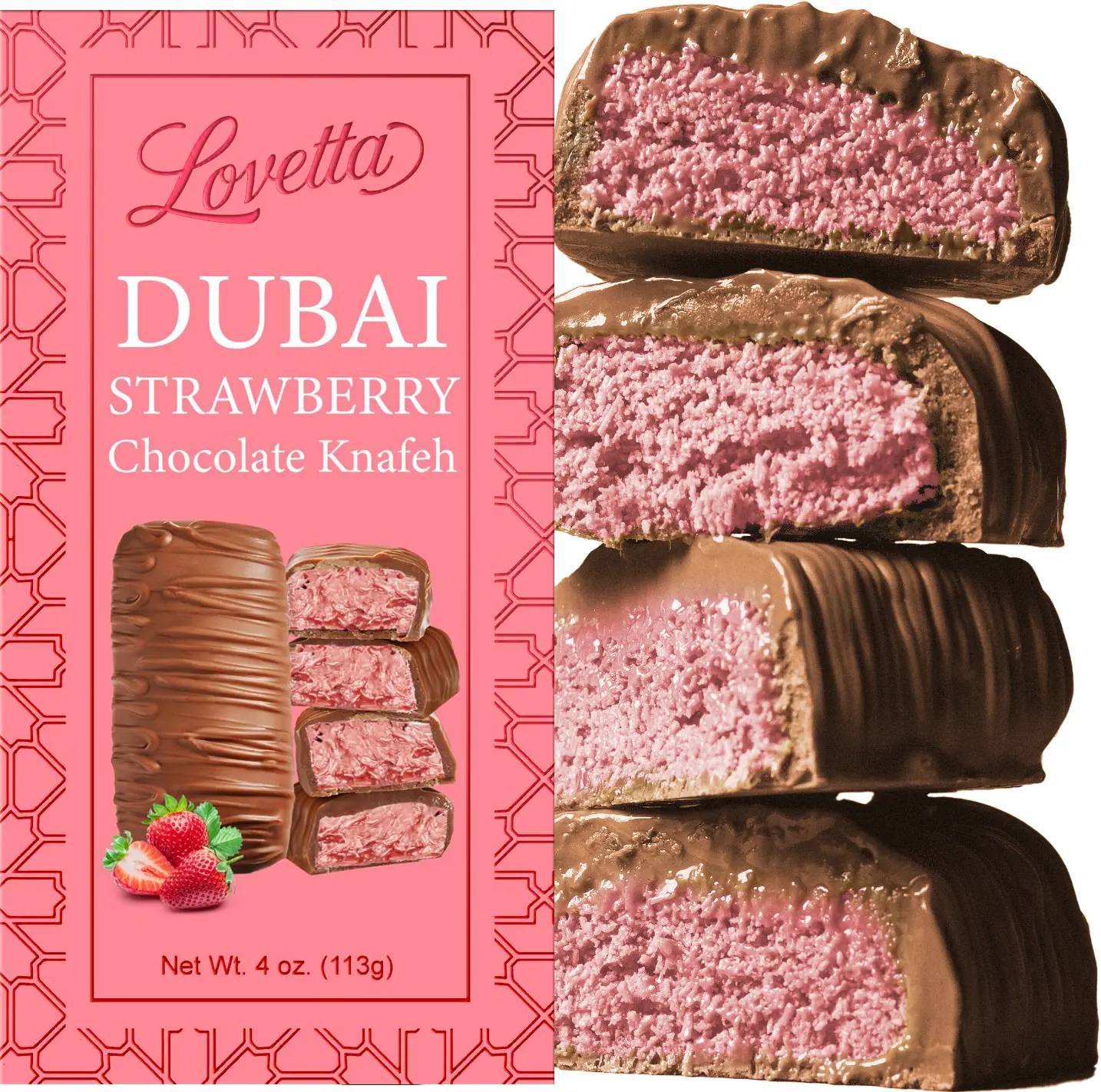Dubai Chocolate Strawberry one 4oz chocolate bar Milk Chocolate (one pack)