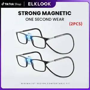 ELKLOOK 2pcs Magnetic Reading Glasses for Men&Women – Blue Light Blocking, Hanging Neck Design, Perfect Mother's Day Gift Rectangular Eyeglasses High Quality Eyewear