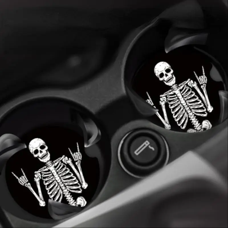 Skull Hand Pattern Car Coaster, 1 Pair Non-slip Car Cup Holder Coaster, Universal Car Interior Decoration Coasters