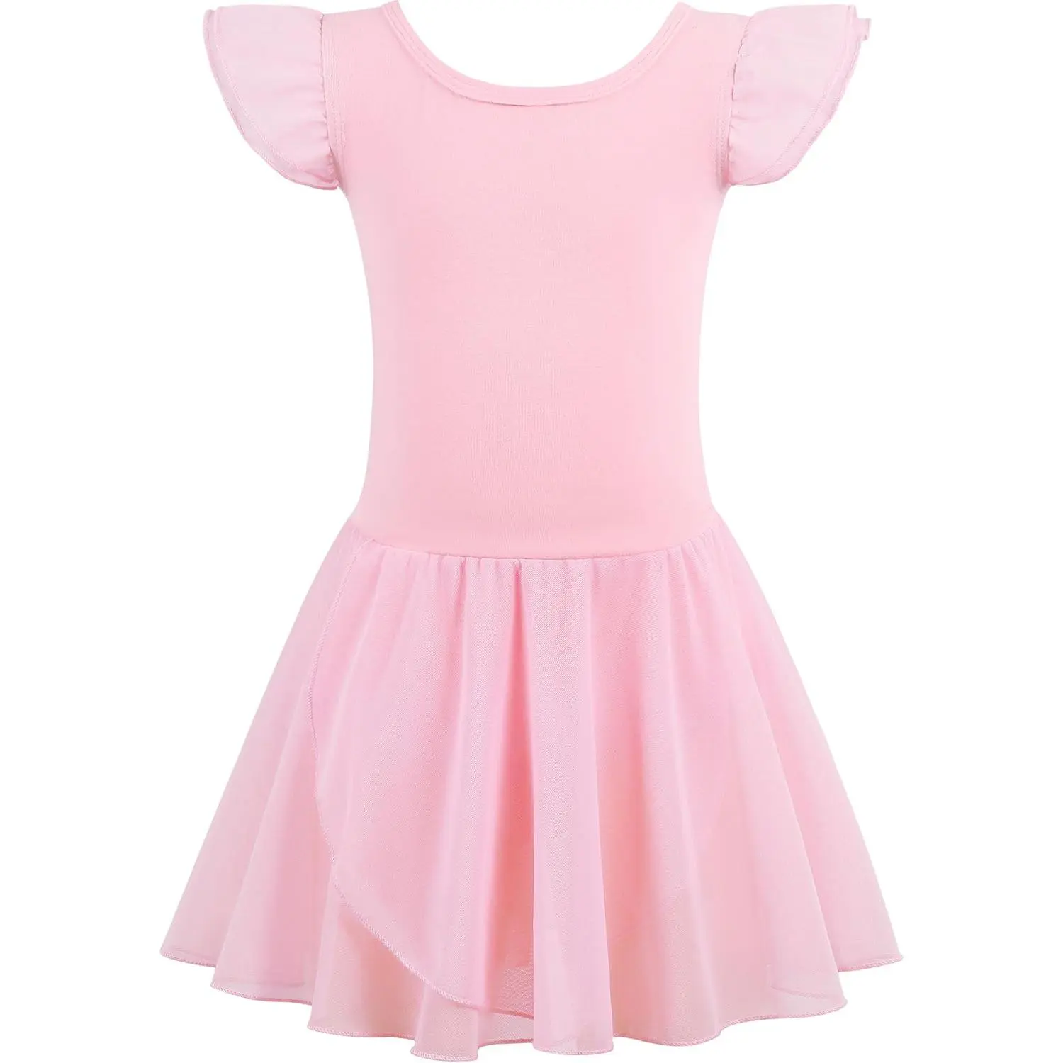 Toddler Girls' Gymnastic Dance Garment, A-Line Skirted Cotton Blend Leotard with Flutter Sleeves and Hollow Back for Stage Performance, 4-5t