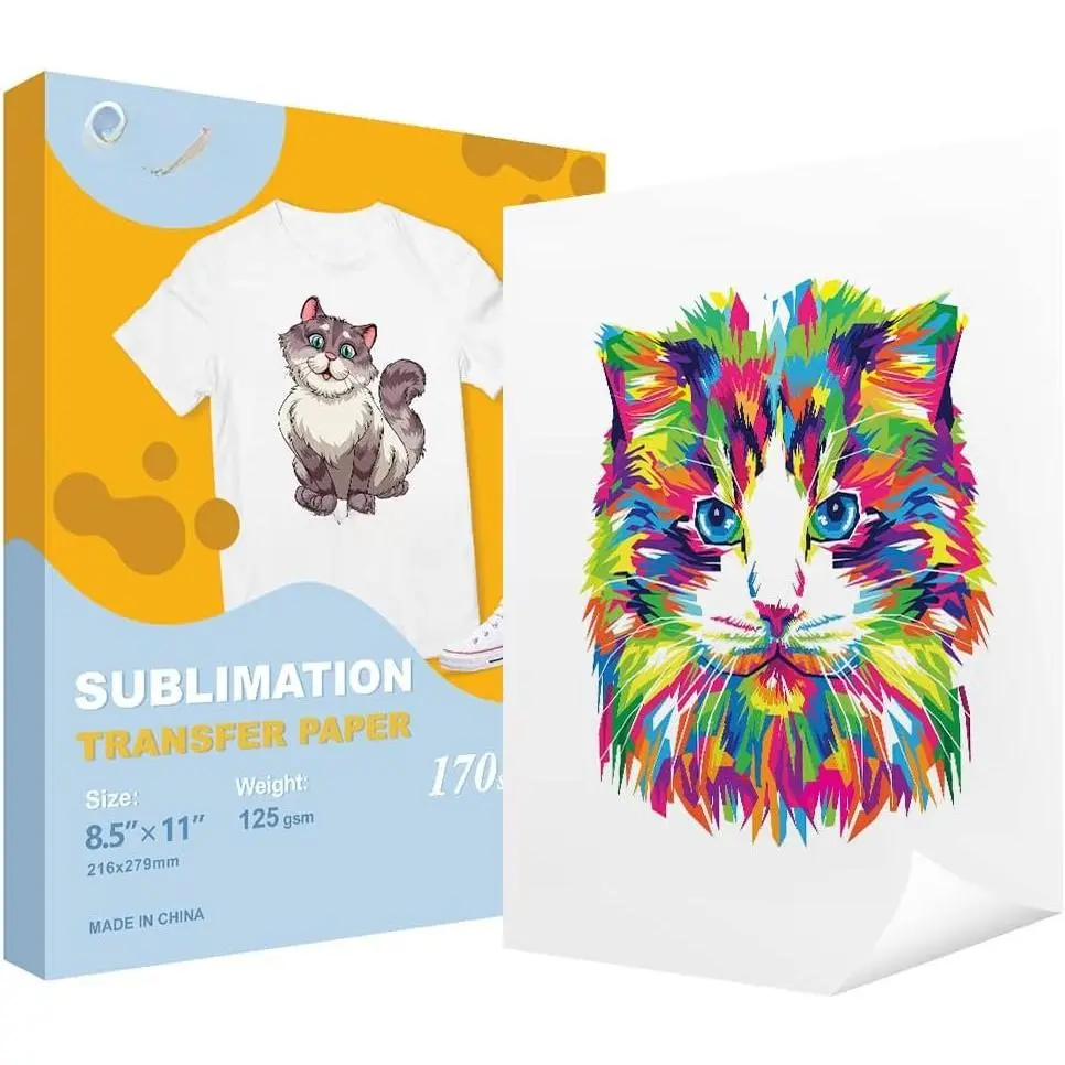 170 Sheets 125gsm Sublimation Heat Transfer Paper, 8.5x11 inch A4, Compatible with Epson/Sawgrass Sublimation Inkjet Printers, for Mug, T-Shirt, Light Fabric DIY, No Fade, Beautifully Decorated