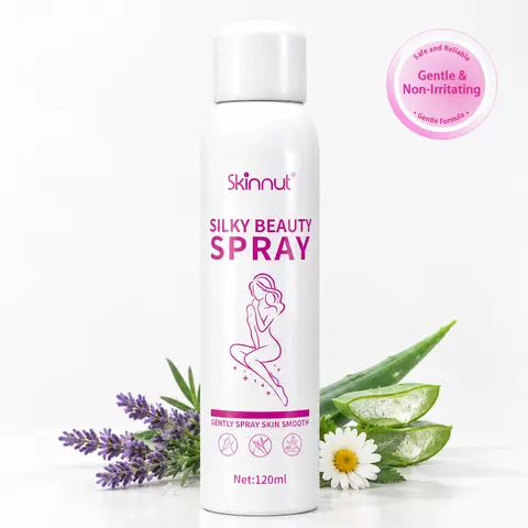 Skinnut Gentle and Pain-Free Foam Hair Removal Spray - Moisturizing Aloe Formula with Chamomile, Centella Asiatica Extract, Soothing Wipe-Off Plant-Based Effective Remover for Adults' Sensitive Skin, All Body Areas, 3 Years Shelf Life, Single Item