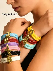Adjustable Handmade Colorful Ropes Gold Initial Letter Bracelet, Unisex Dopaamine Jewelry, Men Jewelry, Casual Style, All Seasons, Perfect Gift, Adjustable Bracelets