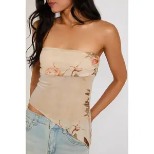 ROSE PRINTED TUBE MESH ASYMMETRICAL TOP