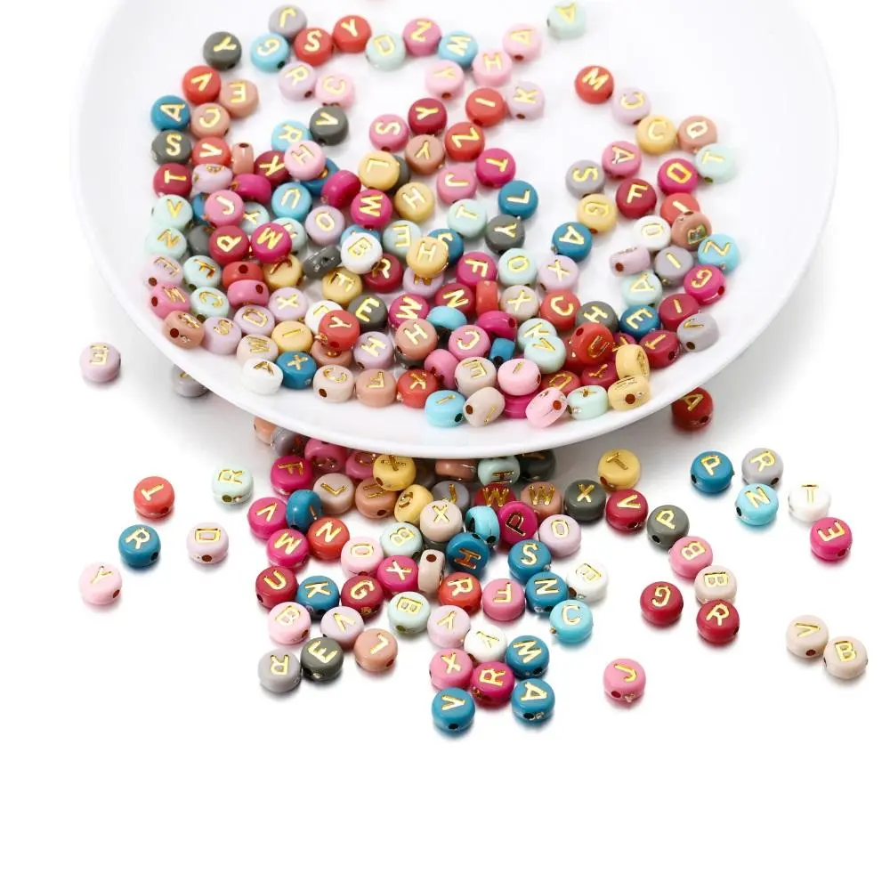 100pcs/bag 7mm Acrylic Letter Bead Alphabet Round Flat Loose Beads Handmake For DIY Bracelet Jewelry Making Accessories