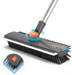 Floor Scrub Brush Bathtub Brush with Long Handle 3 in 1 Scrape and Heavy-Duty Stiff Bristle Scrubber Brush for Cleaning Shower Bathroom Patio Garage Kitchen Wall and Deck Cleaning Supplies for Home Essential Items for Home