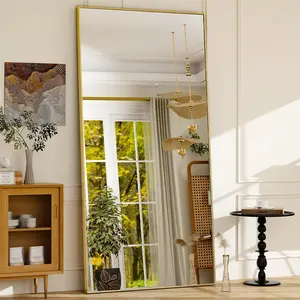 71"x31" Full Length Mirror Extra Large Hanging or Leaning Rectangle Mirror Aluminum Alloy Thin Frame Bedroom Floor DressingGold