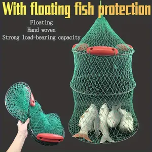 1 piece of three-floating fish protection, sea fishing net pocket net bag quick-drying folding fish cage, thickened woven fish basket Fishing Gear