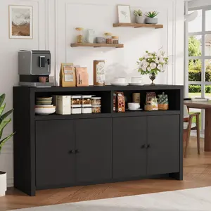 Buffet Sideboard Cabinet, 55" Large Farmhouse Kitchen Storage Cabinet with 4 Doors & Adjustable Shelves, Wood Coffee Bar Cabinet for Kitchen, Dining Room, Living Room