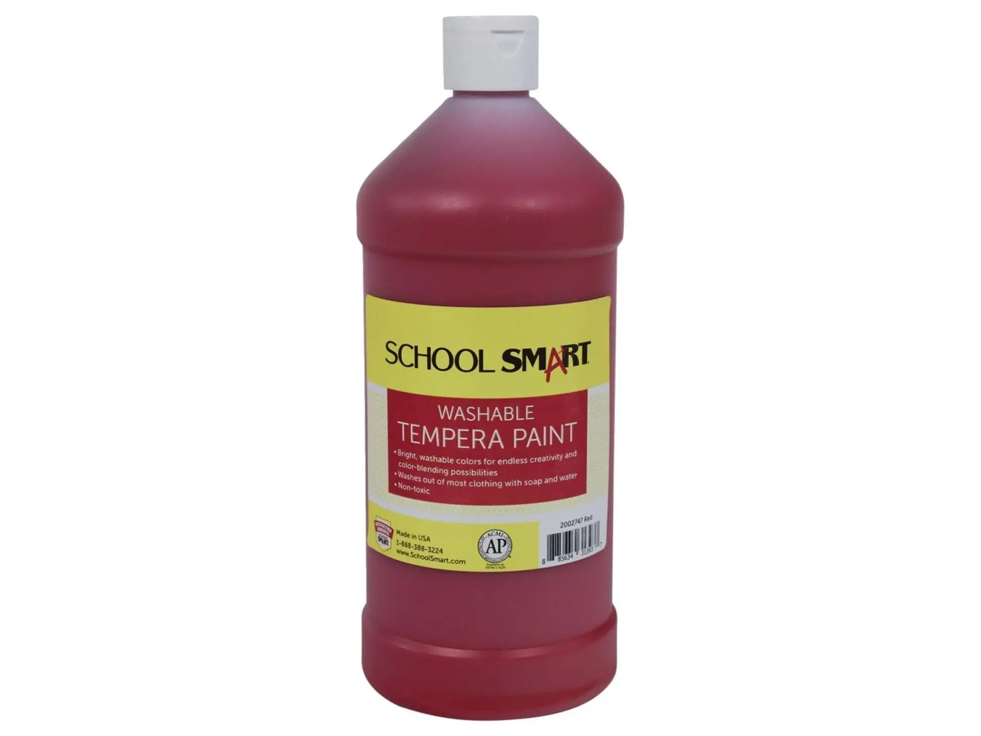 School Smart 2002747 1 Qt Washable Tempera Red Paint - Certified AP Non-Toxic, Arts and Crafts Supply for All Ages, School & Office Educational Stationery, Tempera Paint, Dried Paint Won't Chip