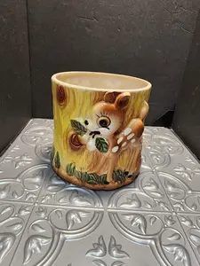 Vintage Deer Cookie Jar /Canister /Planter Cylindrical 8in