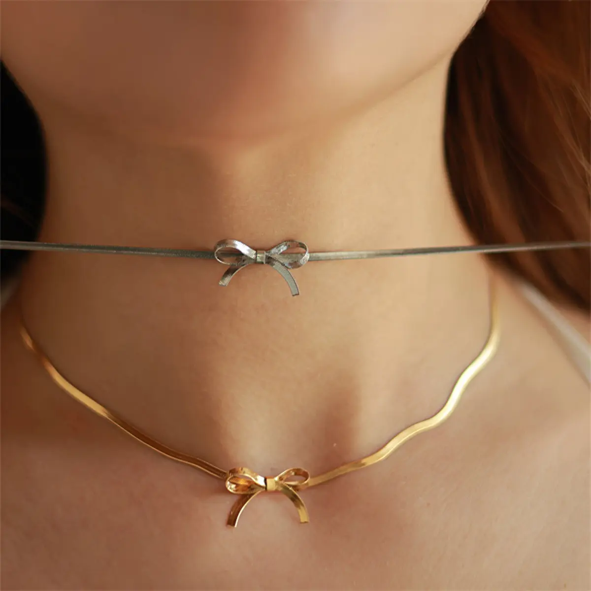 Bow neck necklace niche snake bone chain personality versatile fashionable design exquisite necklace