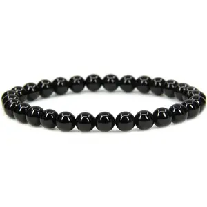 Natural A Grade Black Tourmaline Gemstone 6mm Round Beads Stretch Bracelet 7" Unisex
