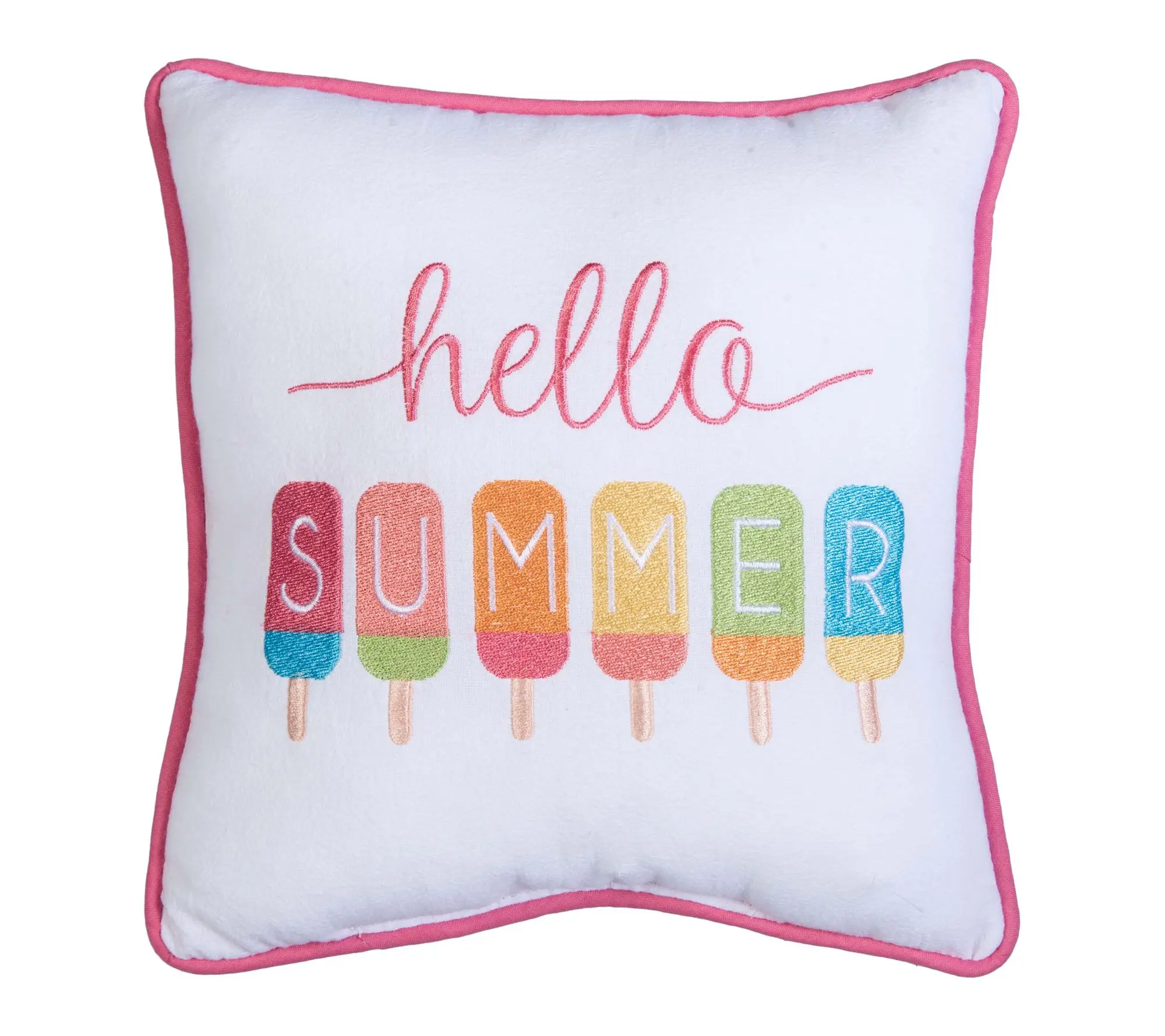 Hello Summer Embroidered Throw Pillow by Valerie