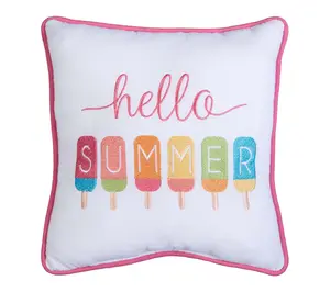 Hello Summer Embroidered Throw Pillow by Valerie