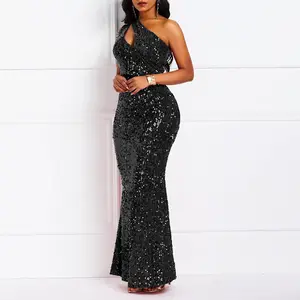 One-Shoulder Backless Mermaid Dress - Solid Color Sequin Evening Gown, Perfect for US Prom, Wedding Guest & Cocktail Party