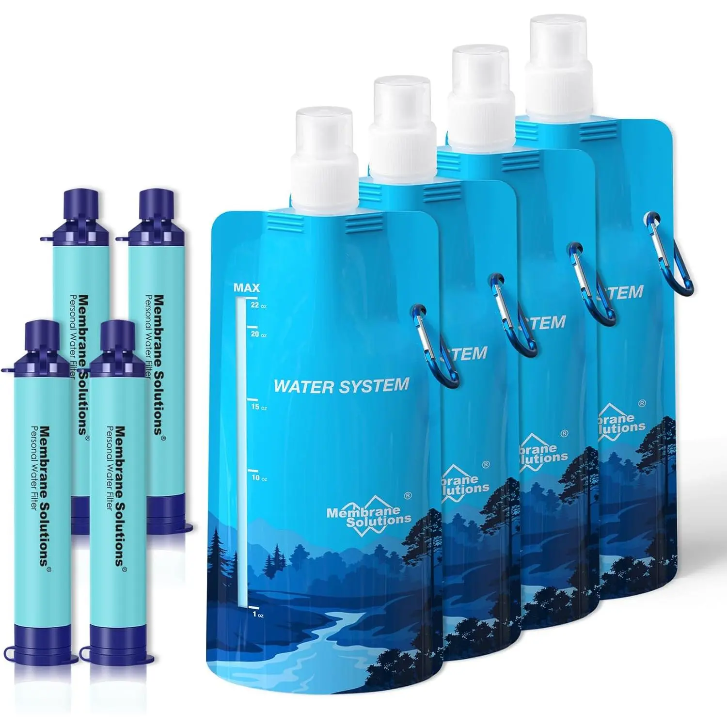 23oz Reusable Collapsible Water Filter Bottle Kit - Manual Portable High-Efficiency Filter Straw Set with Sturdy Waterproof Construction, Compact Pack, Simple Assembly, Food-Grade Durable Materials for Hiking/Camping, Collapsible Bottle