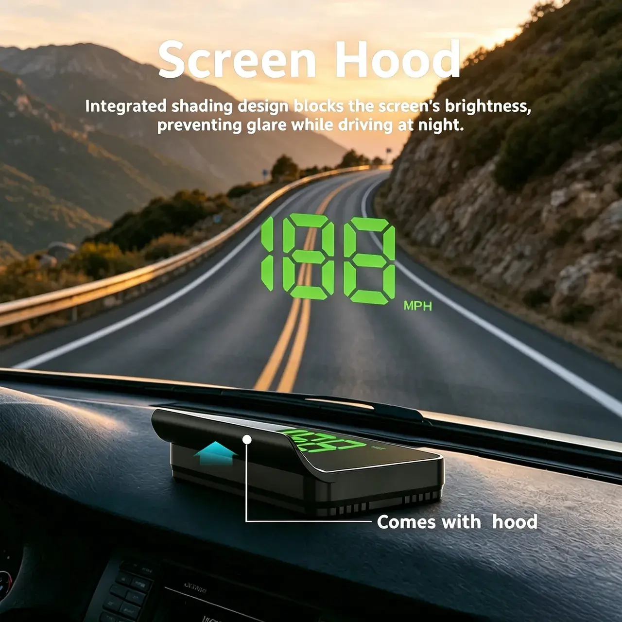 HUD Speedometer with Built-in Anti-Glare Hood - Large Bright Digital Readout, GPS-Powered Speed Display, Simple USB Setup Designed for Safe Driving, Ideal for Commuters &Highway Drivers