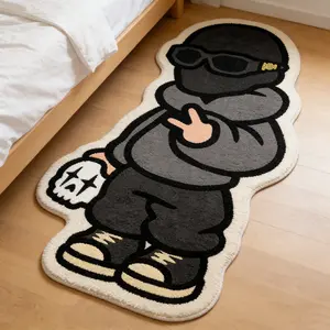 Sunglasses Trendy Alien Carpet Black Grey Contrast Plush Floor Mat Bedside Non slip Wear resistant Foot Mat Street Trendy Atmosphere Decorative Mat Suitable for Ins/American Street Style Home Decoration Durable Area Rugs