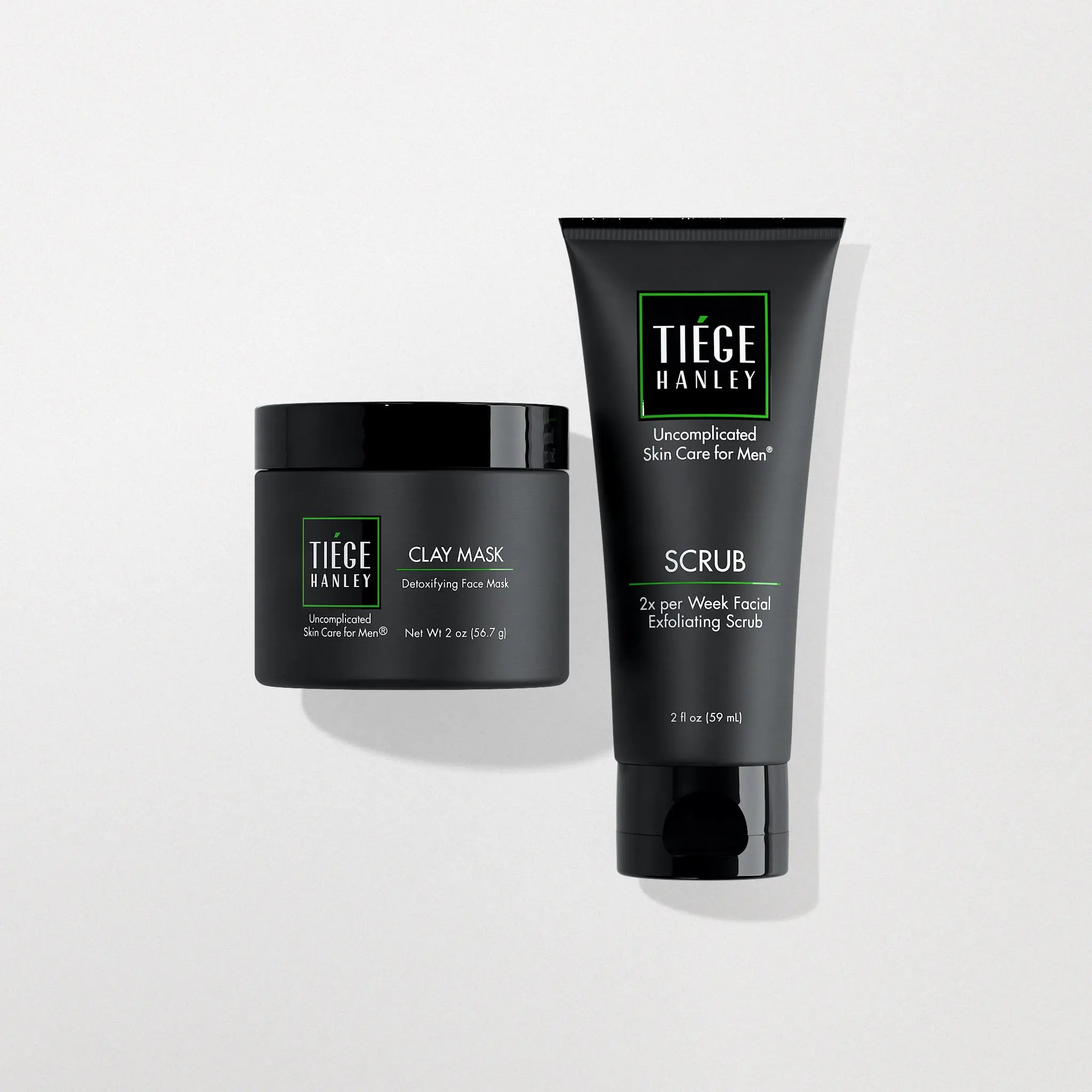 Tiege Hanley Detox Skincare Duo – Charcoal + Kaolin Clay Mask & Exfoliating Face Scrub for Deep Pore Cleanse + Oil Control