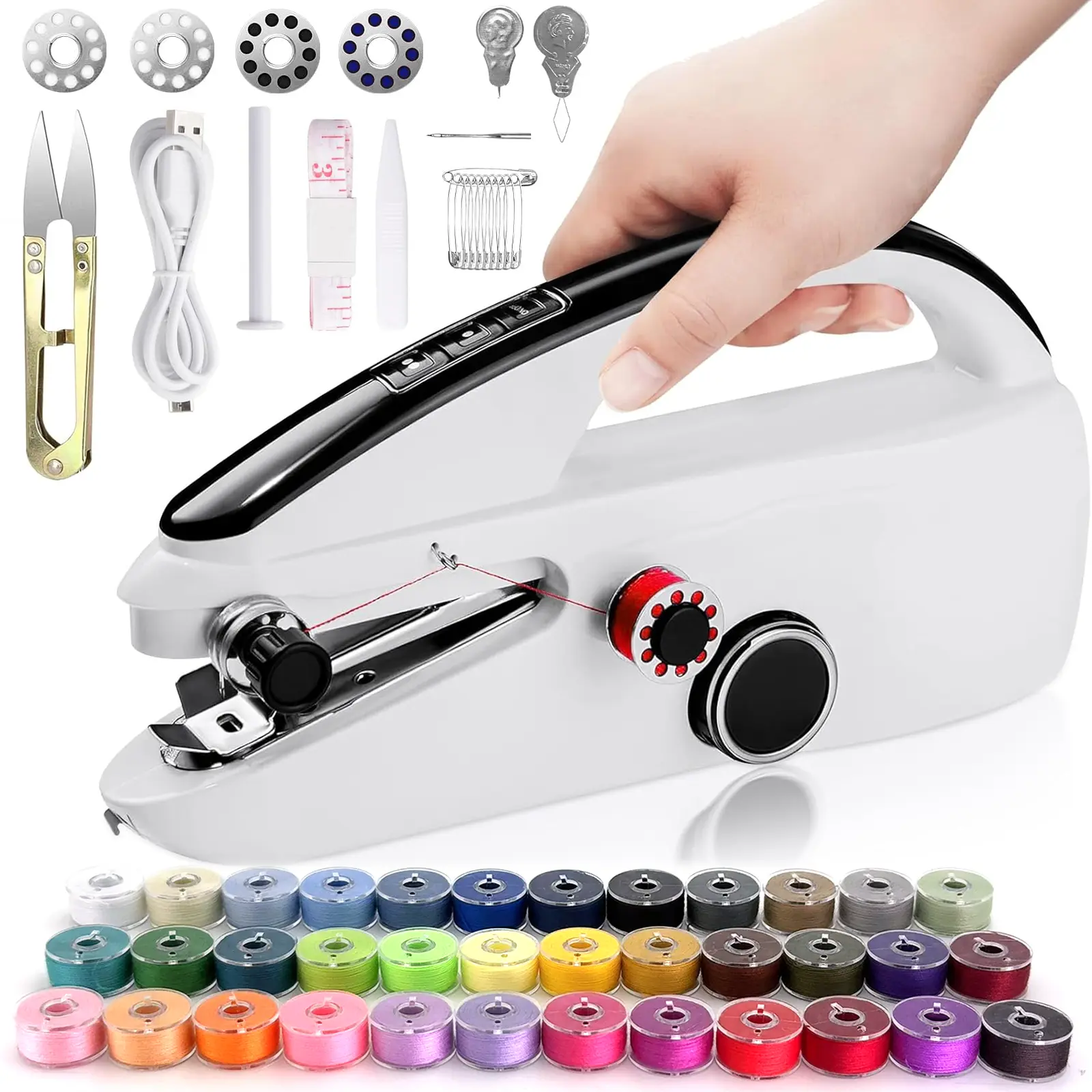 44 Pieces / 55 Piece Set Beginner Hand Sewing Machine Mini Portable Sewing Machine Dual Speed Control Fast Stitching Home Travel DIY Handheld Sewing Machine Size 8.66 Inches * 4.6 Inches * 1.57 Inches (Please Note: Only Suitable for Thin Fabrics / Accesso