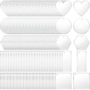 10pcs Acrylic Blanks Transparent Keychain Pendants Includes Circle Heart Square Rectangle Hexagon Shaped Star for DIY Crafts