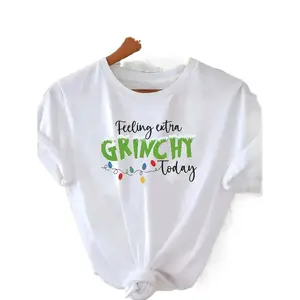 100% Cotton Women's Plus Size Graphic T-Shirt, Dr. Seuss Christmas Inspired "Feeling Grinchy Today" Heart Print, Crew Neck Short Sleeve Casual Top, Medium Stretch Relaxed Fit, Comfortable Shirt for Casual Outfits, Perfect Golf Gift for Men & Women