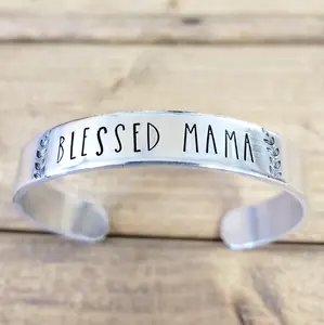 Blessed Mama Cuff Bracelets - Hand-Stamped and Adjustable