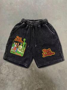 men's star / alien / letter print drawstring waist shorts, regular fit street fashion comfy pocket shorts for summer, men's bottoms for daily wear, cotton, menswear, shorts for the summer, pants, casual breathable shorts