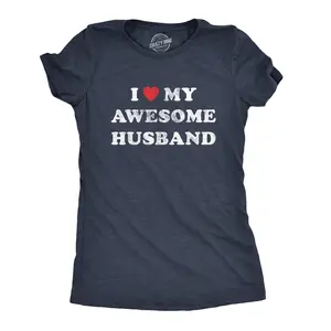 Womens I Love My Awesome Husband T Shirt Cute Relationship Married Tee Funny Womens T Shirts Cute Vintage Fashion Casual Ladies T-Shirt Gift Love Tops for Women Women's Novelty Tees Navy