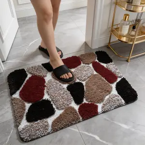 Exquisite Stone-Pattern Bathroom Carpet Ultra-Fine Fiber Plush Material 3D Anti-Slip Design Water-Absorbing Mat for Living Rooms Bathrooms Kitchens Microfiber Soft Absorbent Fluffy Cozy Rubber Backing 20x31in Interlocking Foam 100 dollar fathersdaygiftide